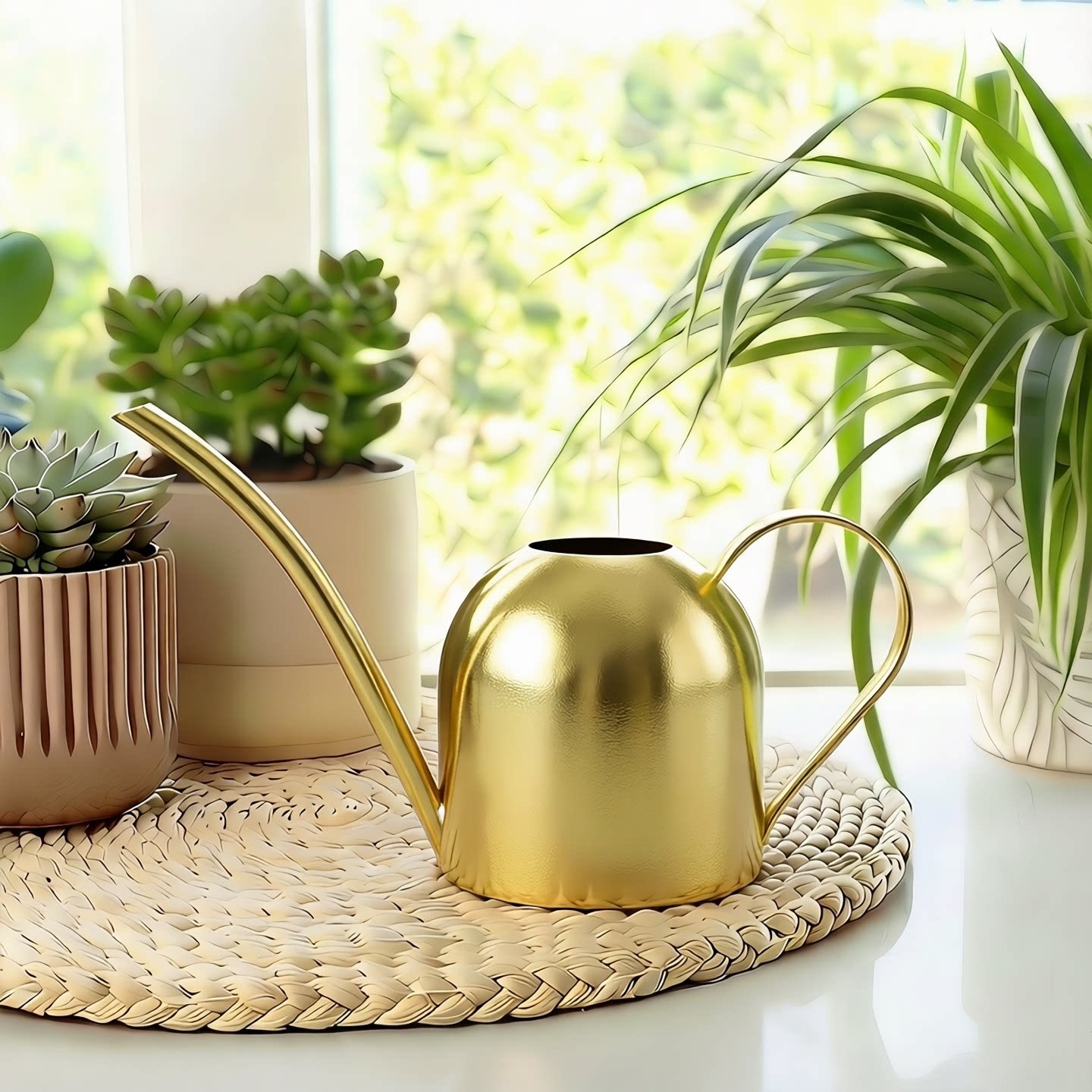 Acero inoxidable boca larga regadera metal planta verde regadera de oro pequeña regadera jardinería 500ml