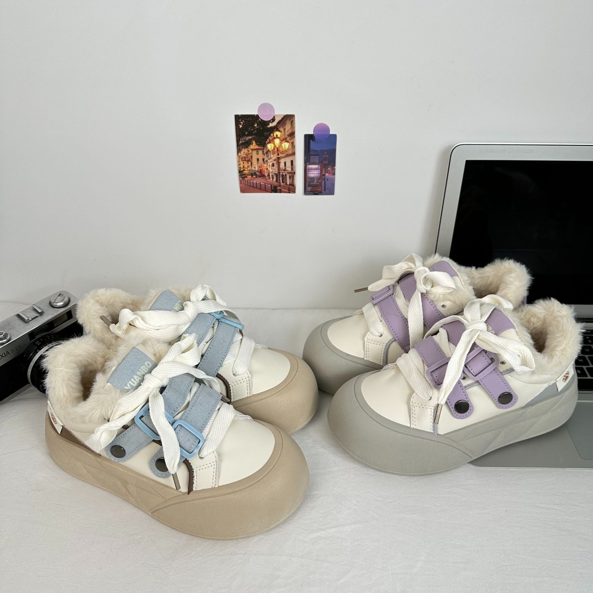 Leche fu fu con zapatos blancos de terciopelo, zapatos de pan calientes de mujer, zapatos de invierno para estudiantes, zapatos casuales de invierno. image 1