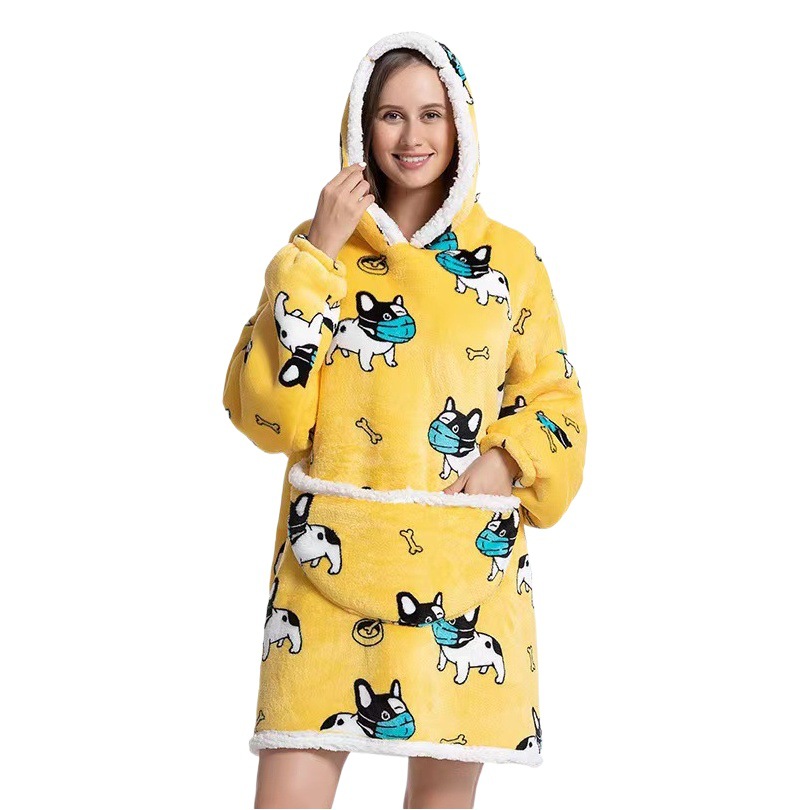 2022 nuevo estilo ropa de invierno franela engrosada pijamas lambsswool TV perezoso Manta con capucha dibujos animados