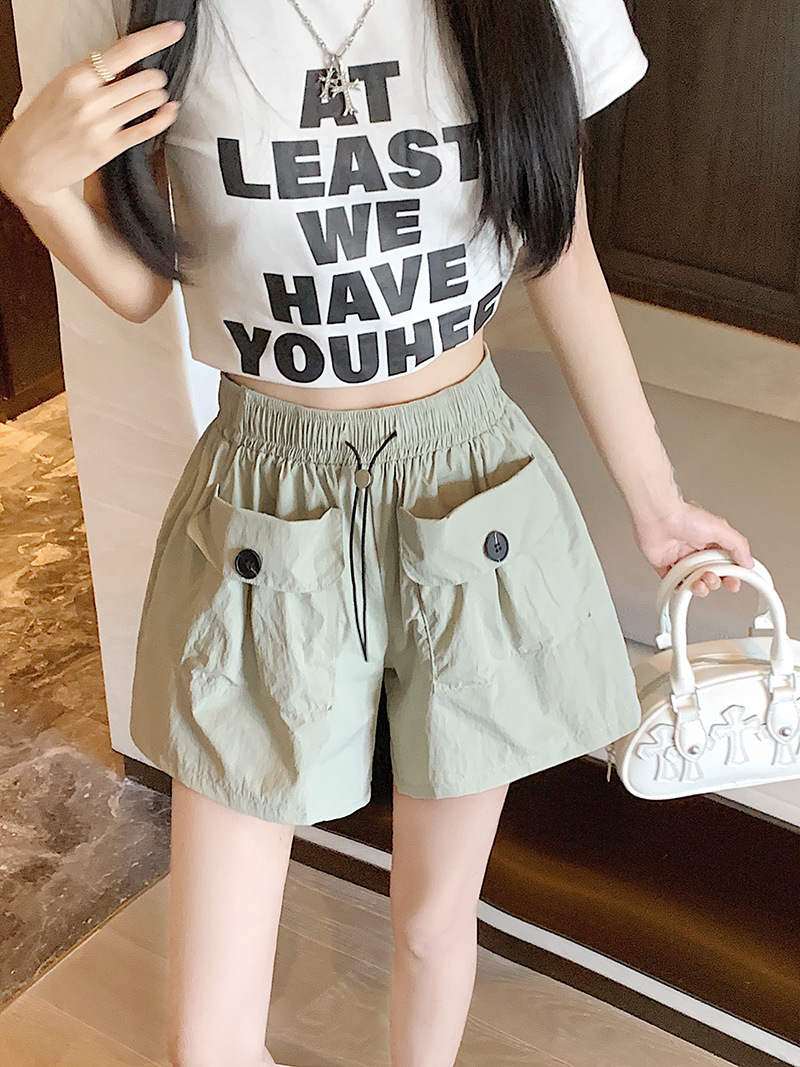 卸売りの山本カジュアルズボンの高腰の工装の半ズボンの女性のゆったりしているストレートの半ズボンは生放送して商品の商品の件を代行します。