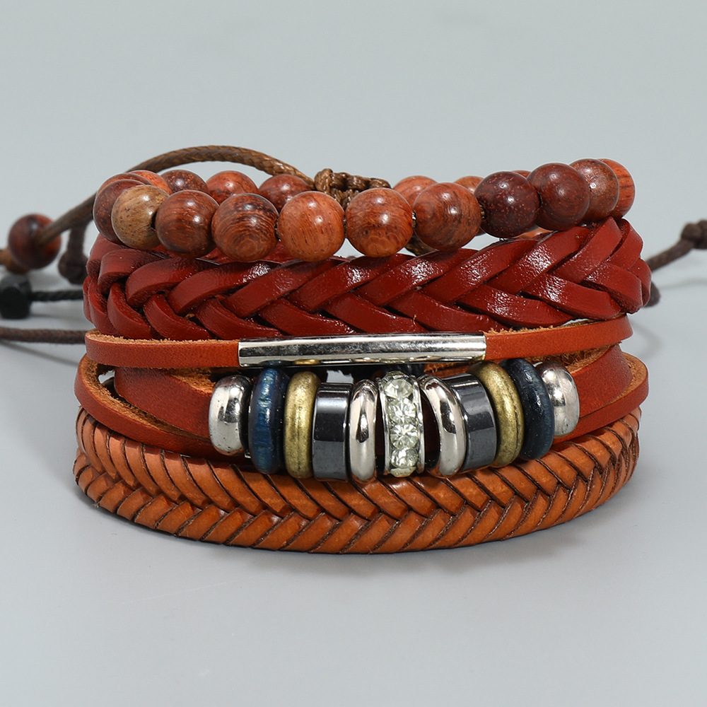 Retro Geometric Pu Leather Wood Plating Unisex Bracelets 1 Set