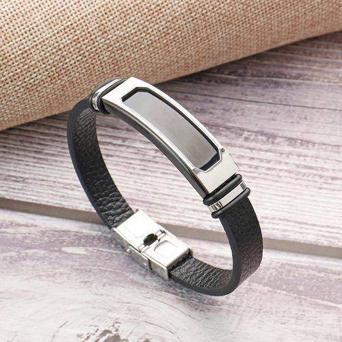European and American Trend Silicone Bracelet Creative Personalized Simple DIY Engraving Stainless Steel Men's Bracelet Non-fading