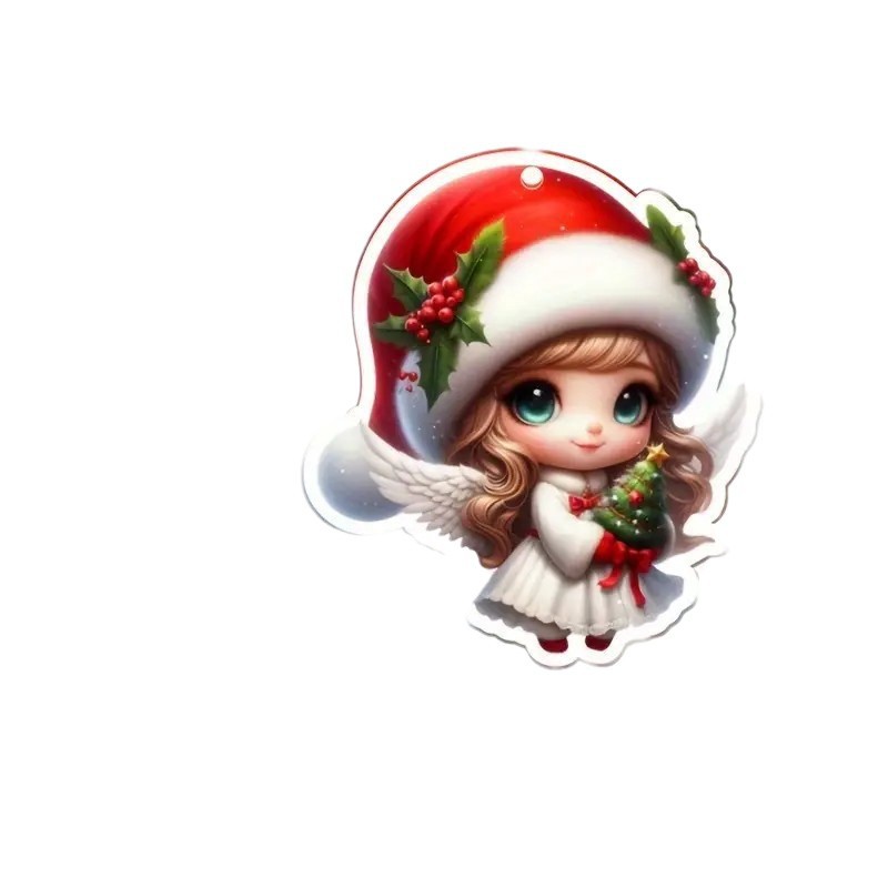 Nuevos productos transfronterizos acrílicos planos clásicos sombrero de Navidad serie de hadas decoración de árbol de Navidad colgante llavero