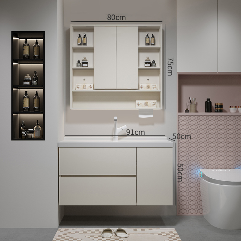 Gabinete de baño de madera sólida multicapa cerámica integral cuenca plegable Feng Shui espejo gabinete de lavabo de baño lavabo gabinete de lavabo image 10