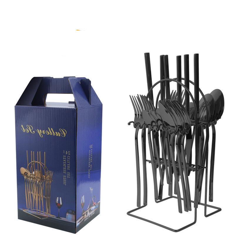 Vajilla de caballero de acero inoxidable de Amazon transfronterizo, bistec occidental, cuchillo, tenedor, cuchara, cuchara de postre, juego de caja de regalo de 24 piezas