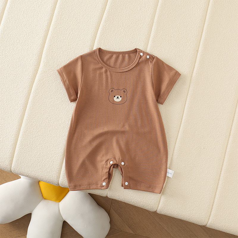 Verano de manga corta bebé de dibujos animados simple cabeza de oso vestido de verano delgado transpirable de una pieza traje de escalada lindo y ligero