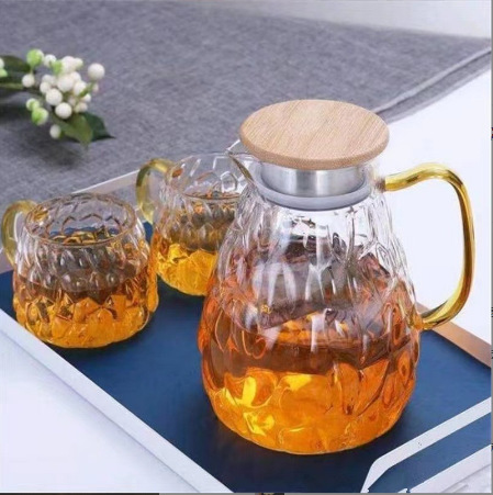 Juego de jarras y vasos de vidrio, jarra para jugo resistente al calor, jarra para agua fría tallada a mano para uso doméstico.