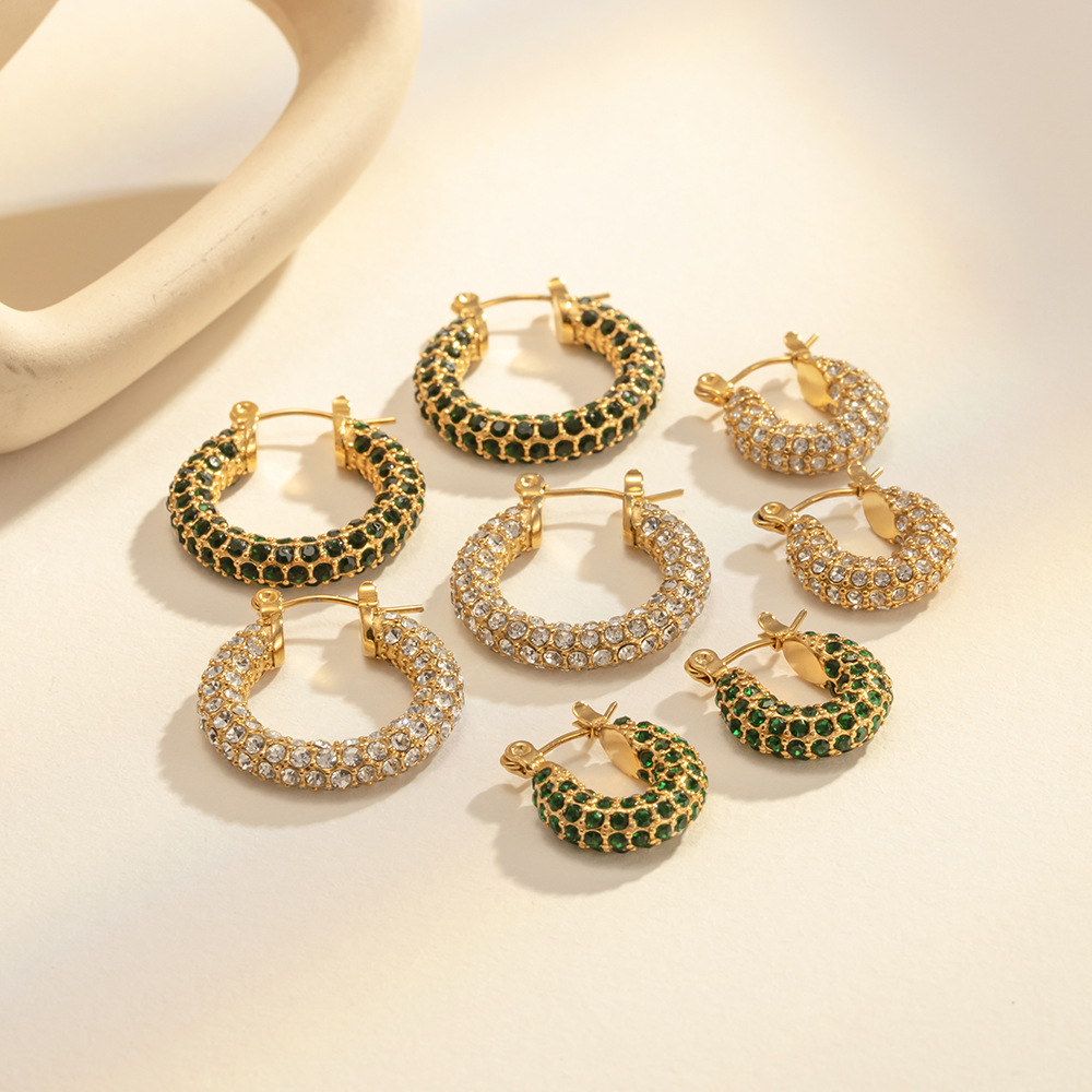 Shiny Geometric Stainless Steel Gold Plated Zircon Earrings 1 Pair