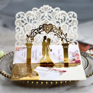 Cross-border Amazon hollow three-dimensional invitation blessing greeting cards wholesale wedding gold business three-dimensional card