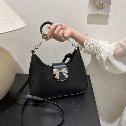 Gentle Texture Minimalist Bow Crossbody Bag 2024 Spring New Style Versatile Ins Shoulder Bag Underarm Bag For Women