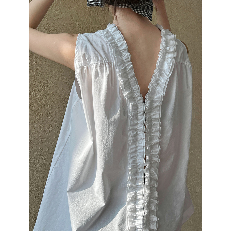 Luxi French-Style Niche Design Ruffled Sleeveless Shirt for Women, New Petal Collar Sleeveless Two-Way Top 3529 Luxi French-Style Niche Design Ruffled Sleeveless Shirt for Women, New Petal Collar Sleeveless Two-Way Top 3529
