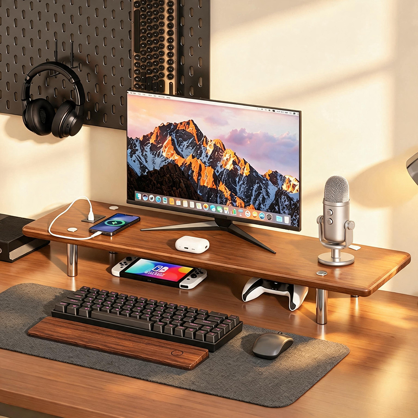 Soporte Elevador de Monitor de Escritorio de Madera Maciza para Oficina