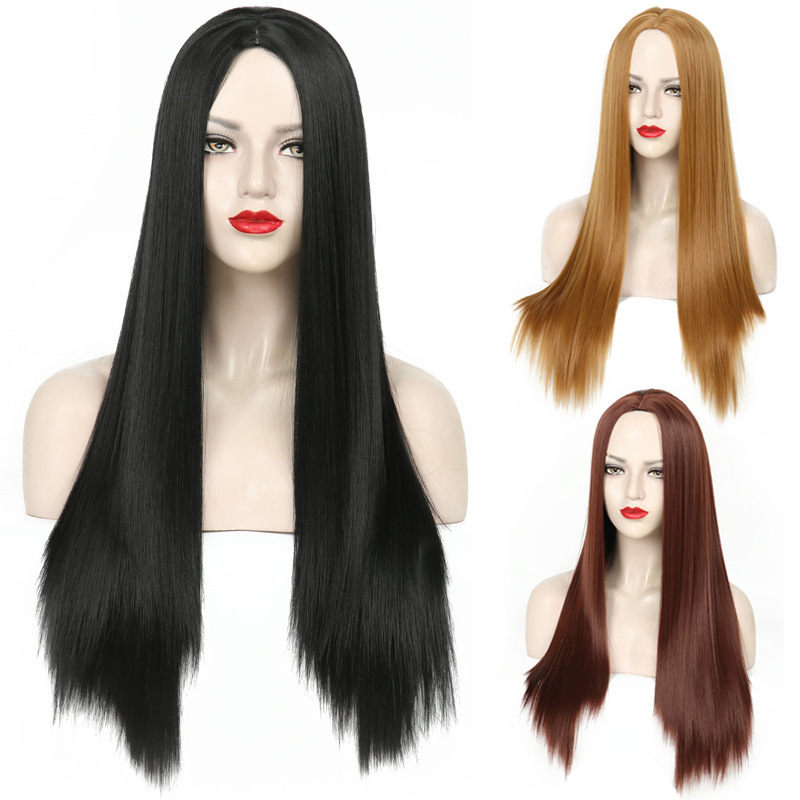 European and American Fashion Cross-Border Black Long Straight Full Wig, European and American Non-Synthetic Fiber Wig