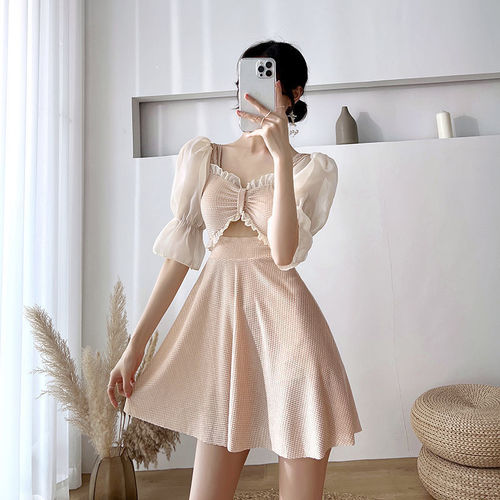 Women's Swimsuit, Skirt-style One-piece Korean Version, Ins-style Super Fairy Conservative, Cover Stomach, Slimming, Teenage Girl, Hot Spring Vacation Swimsuit, Wholesale