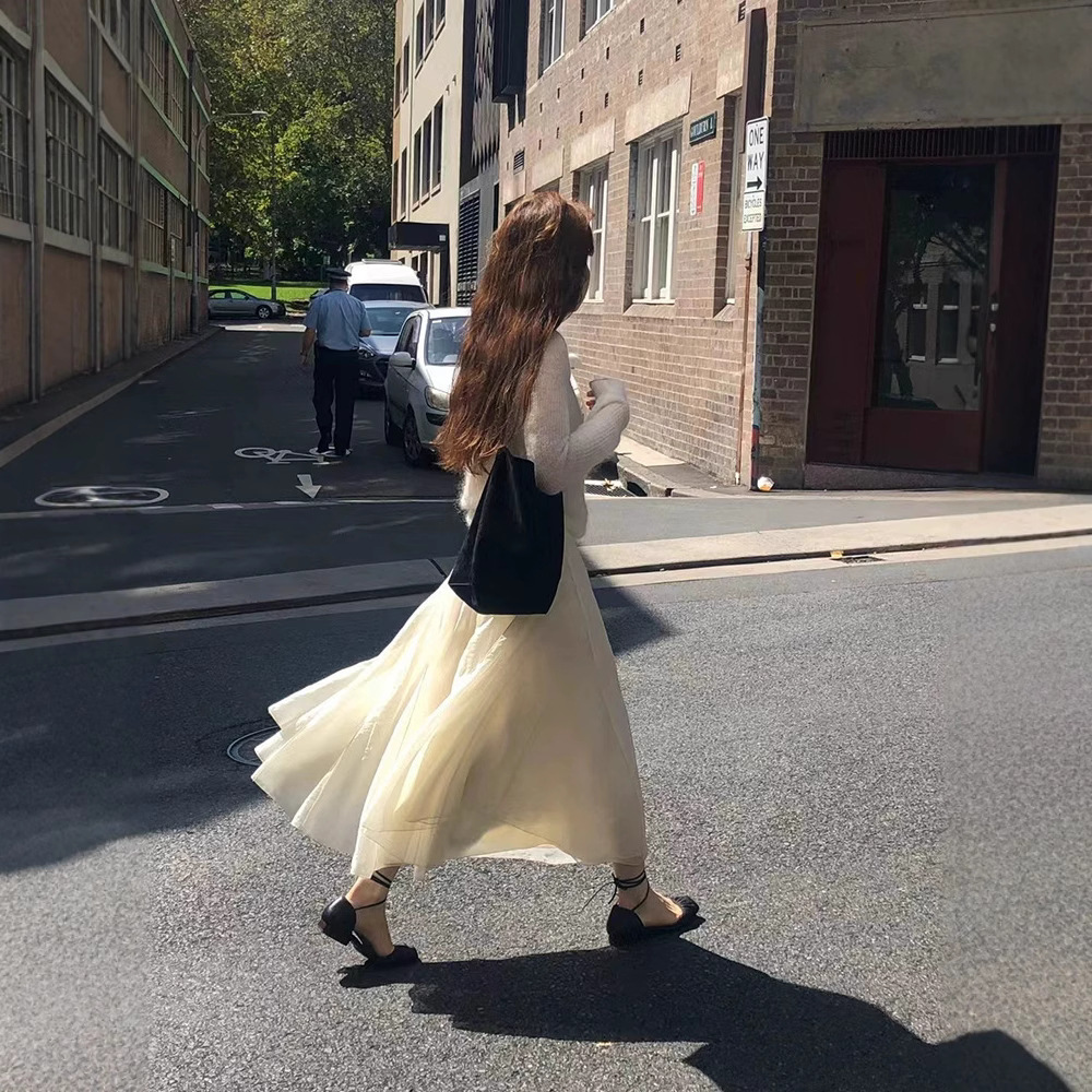 in stock Korean solid color simple pendant skirt 2025 spring women's waist slim pleated skirt oun * e