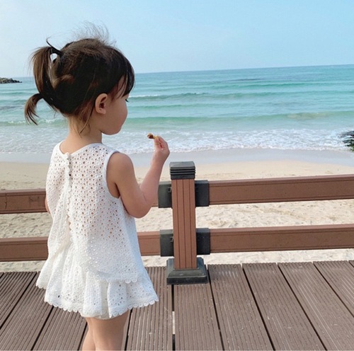 2024 summer girls two-piece breathable short-sleeved culottes two-piece set Y21