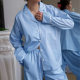 2024 European and American Autumn New Pink Plaid Stitching Pajamas Two-piece Loose Long-sleeved Pants Women's Home Clothes