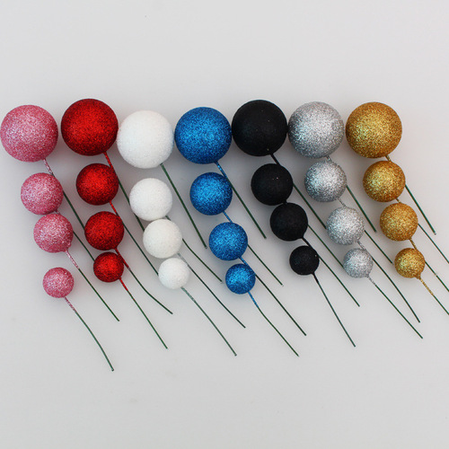 New Christmas red fruit colored glitter foam balls for baking birthday cake decoration floral props plug-in balls