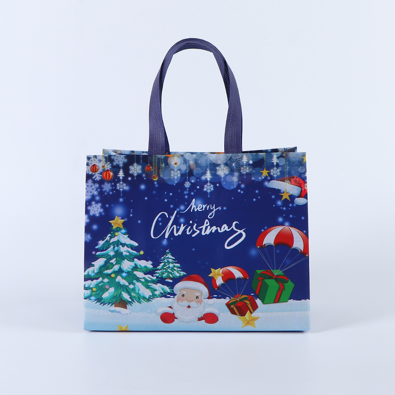 Bolso de Navidad de punto transfronterizo, bolsa de embalaje de regalo, bolsa no tejida laminada en caliente plegable portátil personalizada