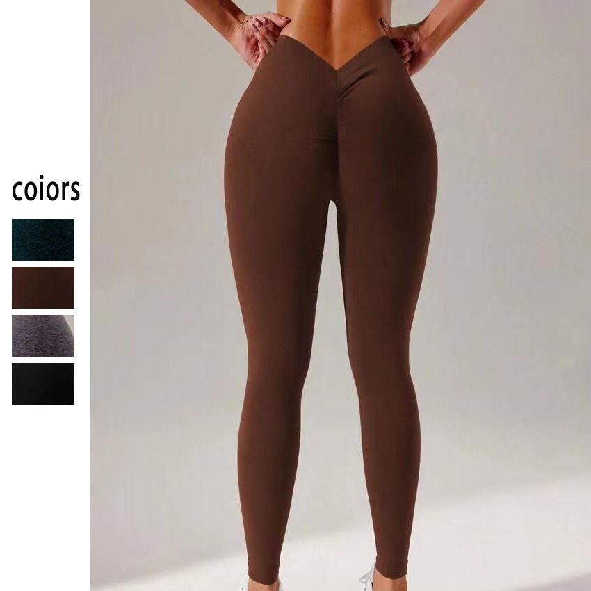 歐美V腰無縫瑜伽褲高腰提臀健身褲蜜桃臀運動長褲女yoga leggings