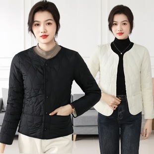 2025 Winter New down Cotton Jacket for Women, Inner Lining for Close-Fitting Warmth, Women's Cotton Coat with Fleece Lining, Thickened Round Neck Short Jacket