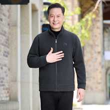 中年男士加绒加厚夹克外套秋冬休闲爸爸装抓绒保暖时尚拉链衫