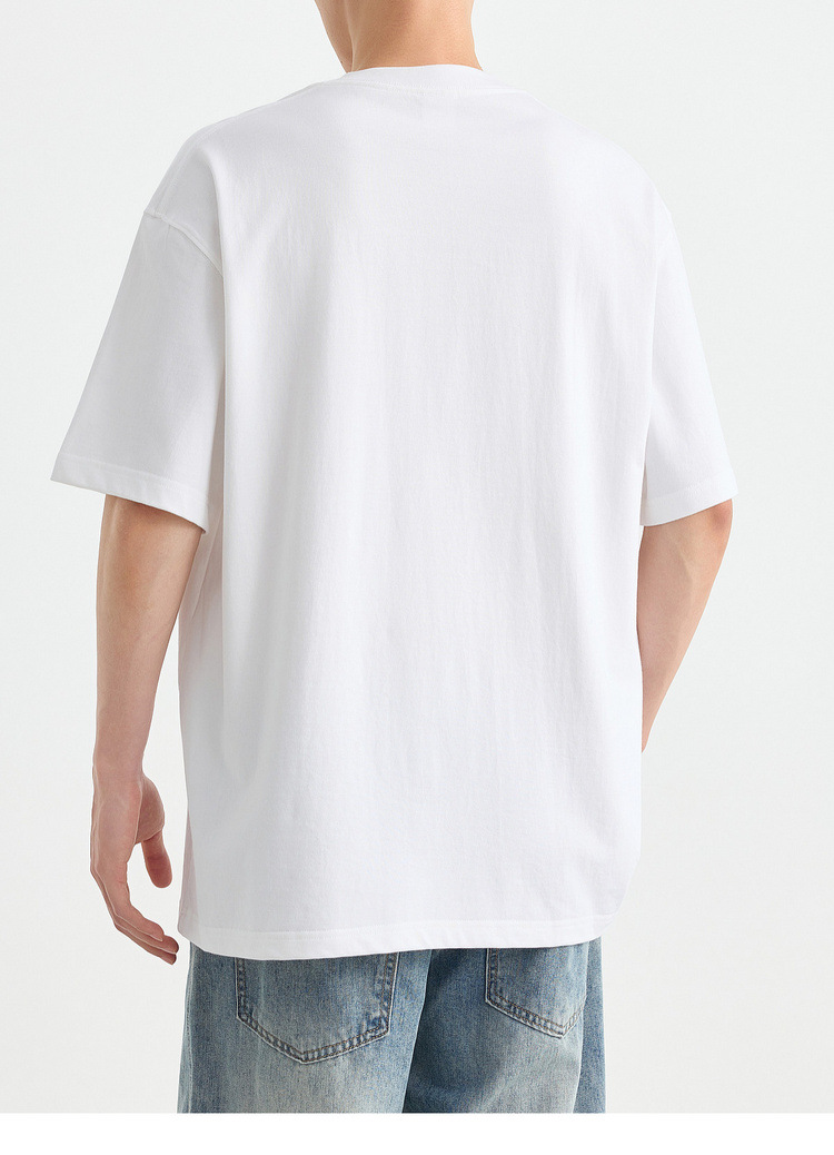 Áo thun nam cotton nguyên chất cổ tròn tay ngắn in họa tiết — Trắng (lớn hơn một thước) chi tiết 20