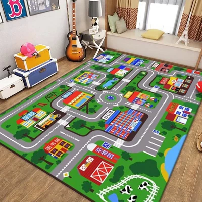 Avtomobil döşəmə paspasları, Mat for Kids, Parent-Child Interaction, Baby - parking-lot-mat-34-80120cm-crystal-velvet