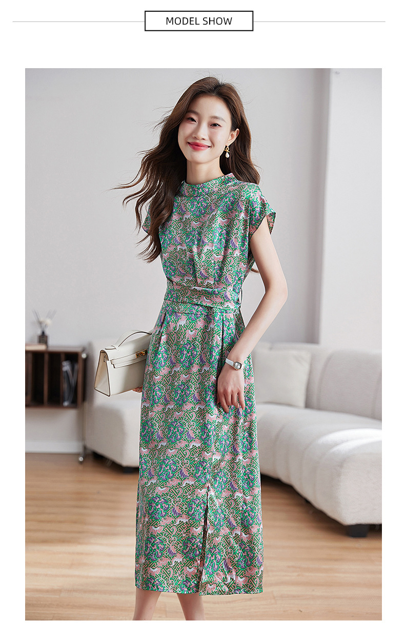 Váy maxi hoa nhí xẻ tà thiết kế cổ điển, dáng suông thắt eo — Màu như hình chi tiết 7