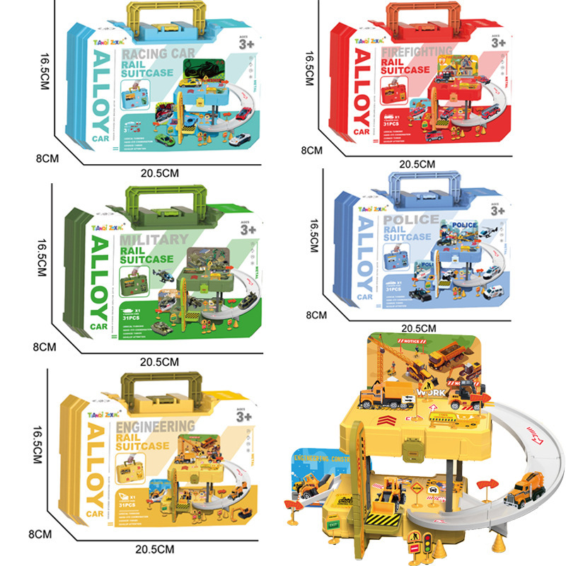 Los niños transfronterizos juegan a las casitas pista de estacionamiento traje de simulación de aleación de tráfico de coches bolsa de almacenamiento portátil de juguete