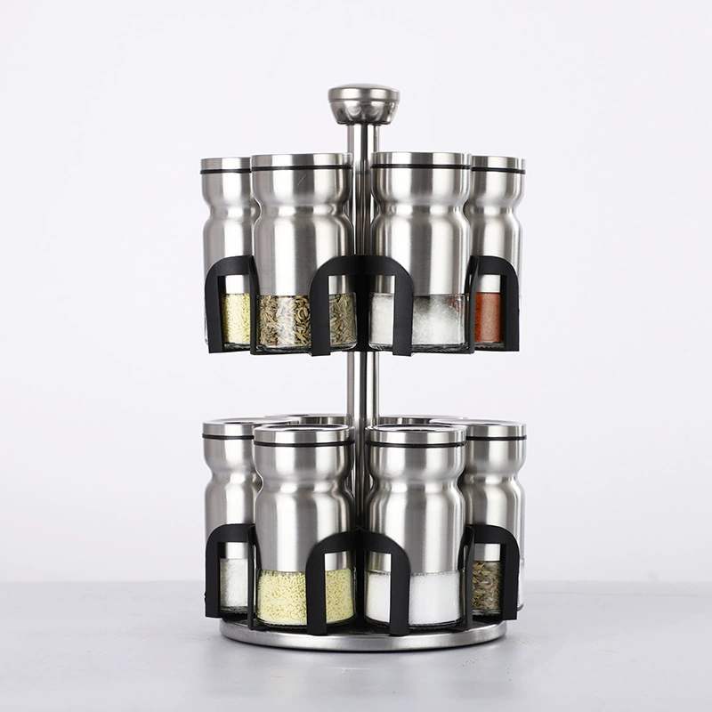 Kitchen supplies wholesale creative solid rotation and seasoning auxiliary material bottle Practical hourgap bottle glass set European and American hot sale