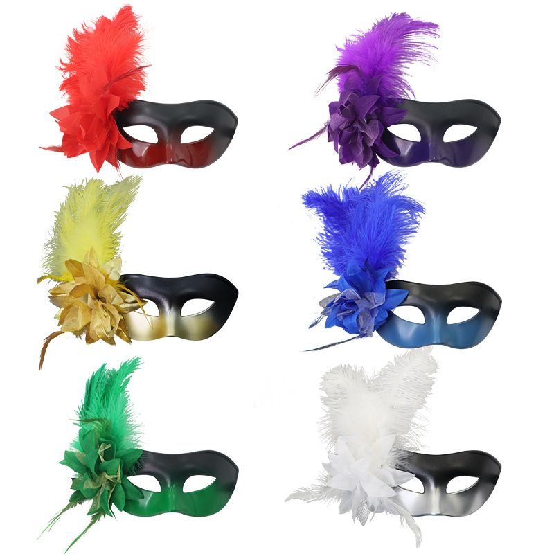 Halloween Hot New Side Flower Gradient Half Face Pluma máscara de baile vestido espectáculo accesorios sexy