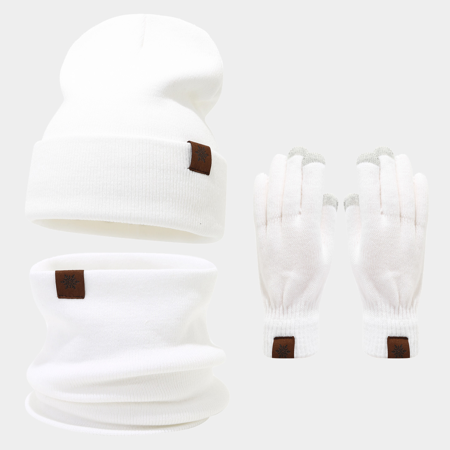Sombrero de copo de nieve guantes de tres piezas para mujeres al aire libre engrosado calentamiento sombrero de punto calentamiento conjunto de moda masculina