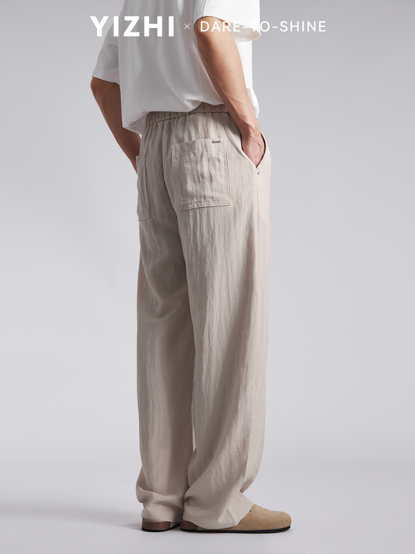 Quần dài nam ống rộng chất liệu linen phong cách mùa hè — đen