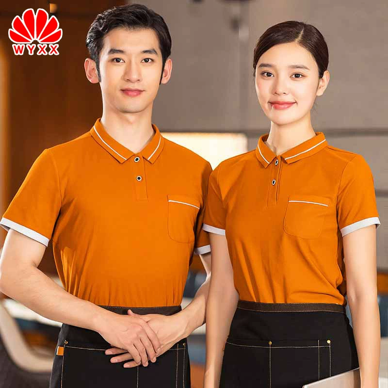 Кейтеринг рабочая одежда официанта футболка Элегантная мода с короткими рукавами ресторан кофе горячий горшок рубашка поло офис рабочая одежда лето