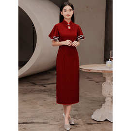 旗袍敬酒服新娘2025新款春季平时可穿红色结婚订婚回门礼服女蕾丝