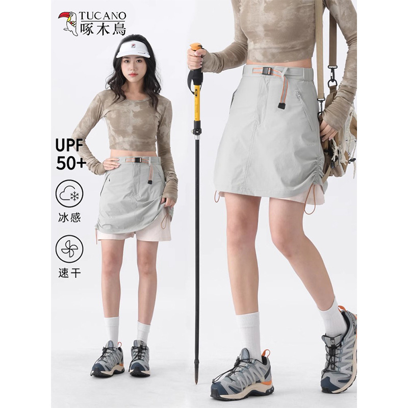Woodpecker Outdoor Mountain Style Functional Cargo Pants Skirt Women 2025 New Trendy Breathable Shorts Fake Two-Piece Skirt
