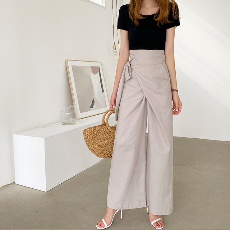 ins Famous Easy Wide leg pants Simplicity Solid Irregular Side Frenum leisure time trousers Amazon