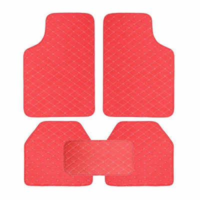 dirt-resistant leather car floor mats — Universal Foot Pad - bright-red-universal-five-piece-set