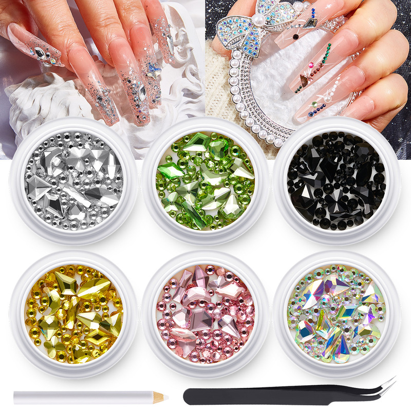 Cross-border luxury nail art rhinestone suit color flat round glass diamond nail jewelry decoration diy mix Cross-border luxury nail art rhinestone suit color flat round glass diamond nail jewelry decoration diy mix