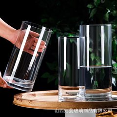 大型透明ストレートガラス花瓶卸売り客間着地富貴竹生花水培花器置物ins風