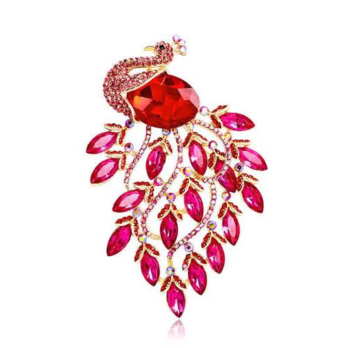 New European and American fashion exaggerated personality peacock brooch alloy diamond animal corsage simple suit accessories