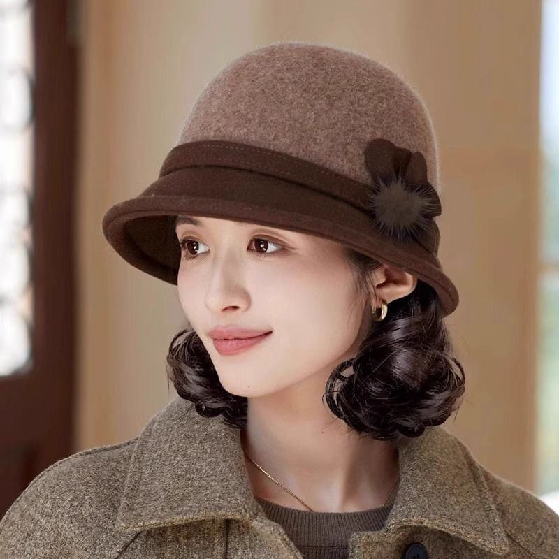 Hat and Wig All-In-One Autumn and Winter Fashion Thickened Middle-Aged and Elderly Mothers Fisherman Hat Curly Hair Lazy Top Hat Hood