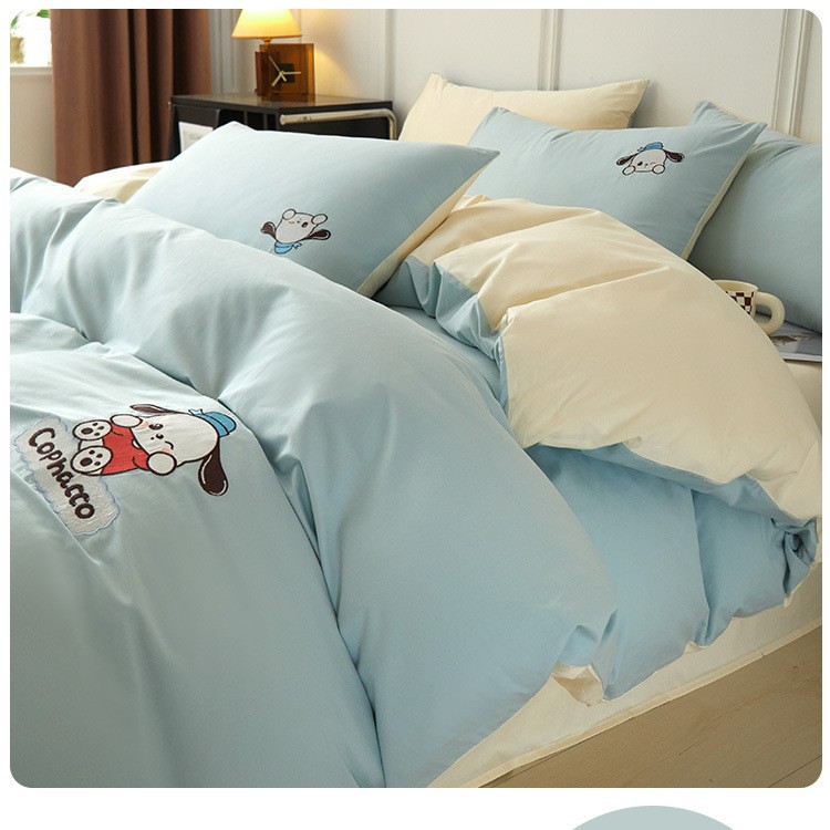 2025 nueva cama de algodón de dibujos animados de cuatro piezas funda de edredón de algodón sábana dormitorio juego de cama de tres piezas