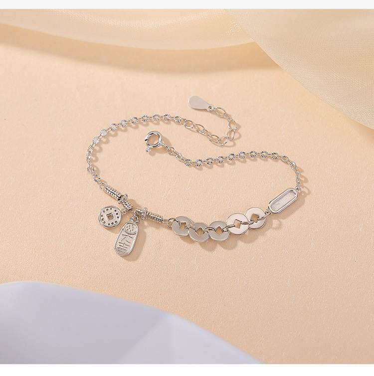 Dây chuyền bạc 925 mạ vàng mặt đồng tiền ngũ đế chiêu tài nạp phúc cát ngôn — Loại bạc chi tiết 7
