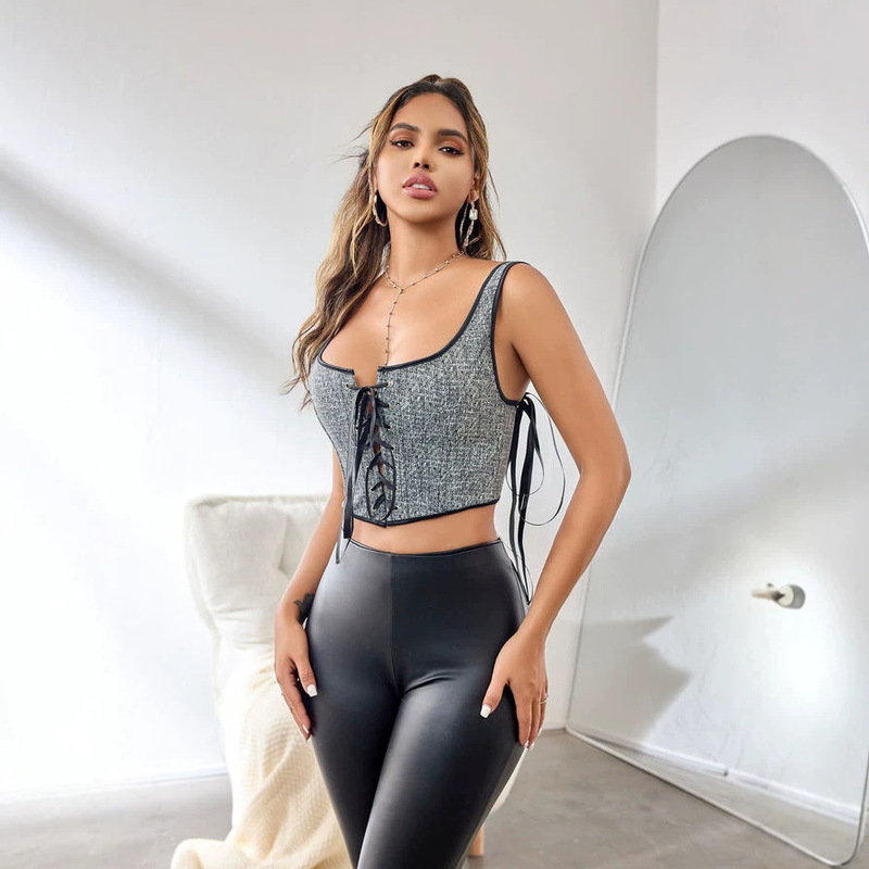 2026 Summer New Leopard Print Tight-Fitting Top Sexy Corset with Adjustable Tie and Thickened Cups Boni