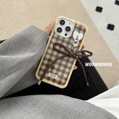 シンプルなブルーブラウン格子はアップル16携帯ケース15pro全包14pro転倒防止1413保護カバーの新型を適用している