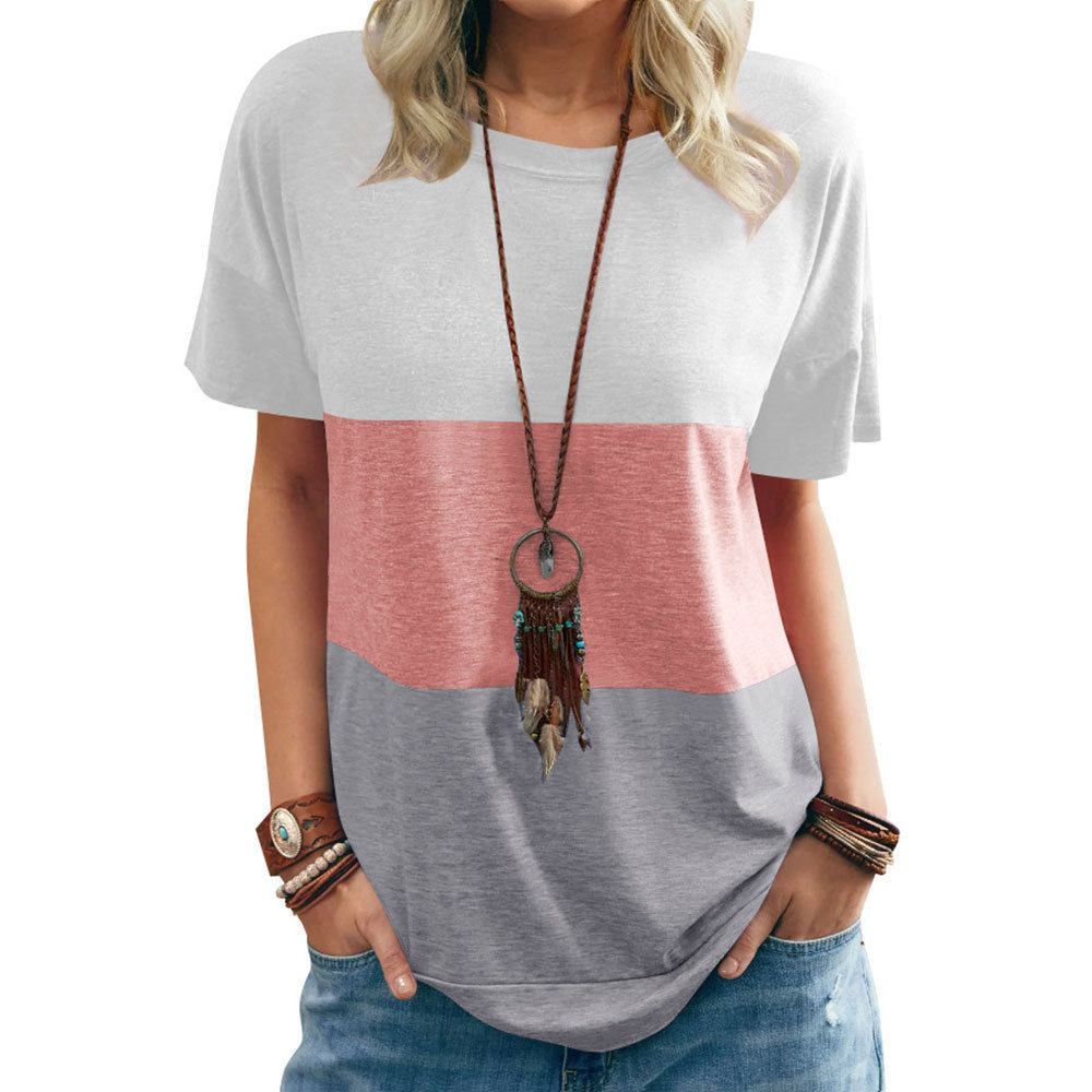 Color Contrast Round Neck Short-Sleeved Loose T-Shirt NSSYV105637