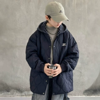 儿童装男童夹棉外套秋冬款2026新款衣服男孩中大童假两件棉衣加厚
