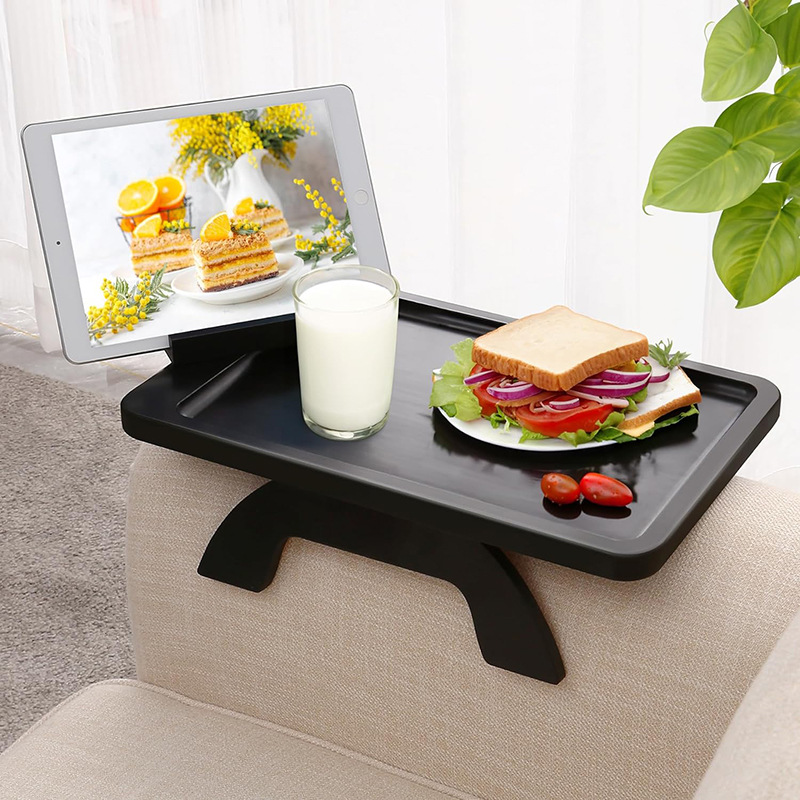 Sofá de madera bandeja de clip hogar sofá multifuncional mesa de brazo con soporte de teléfono móvil mesa de madera portátil de escritorio